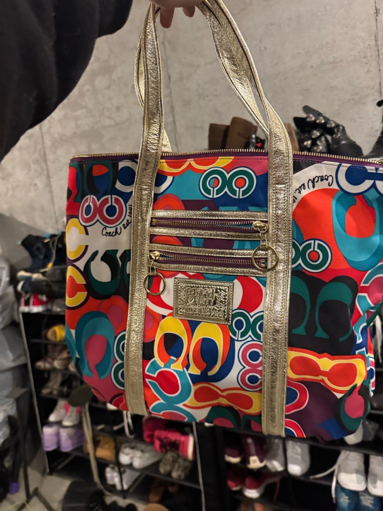 Coach Multicolor LogoPrint Tote With GoldTone Straps
